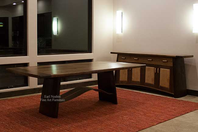modern designer dining table with matching custom made cabinet